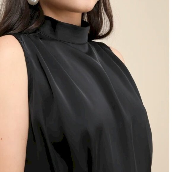 Lulus Classic Elegance Black Satin Sleeveless Mock Neck Maxi Dress Medium NWOT - Picture 5 of 6
